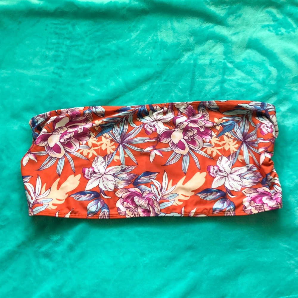 Orange floral bandeau bikini top